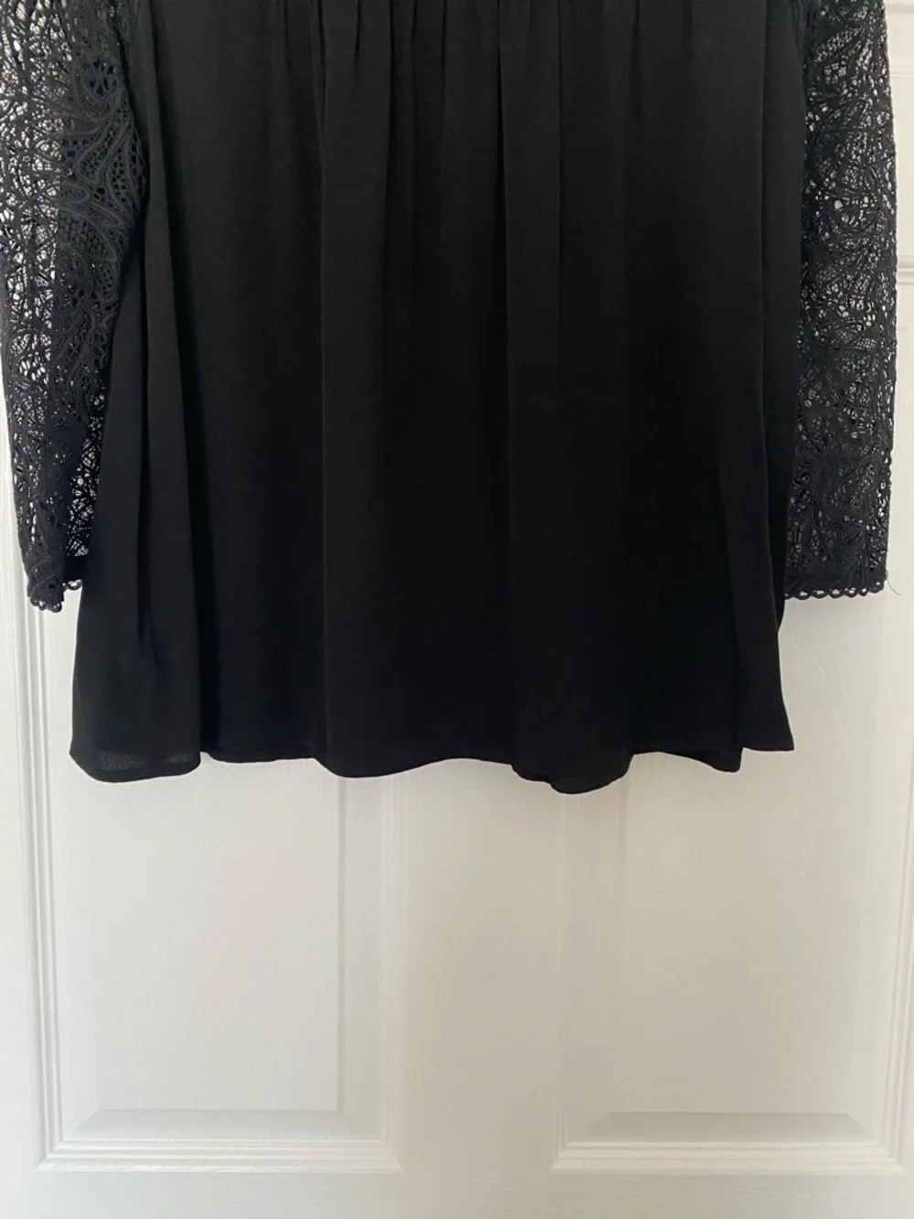 Anthropologie Moulinette Soeurs Black Lace Yoke & Sleeve Blouse Size 12 - Picture 9 of 14